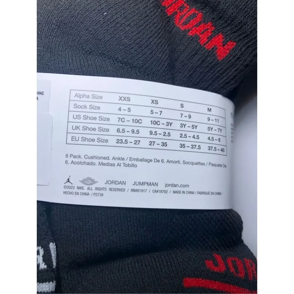 Jordan Kids Cushioned Ankle Socks 6 pack size 3Y-5Y